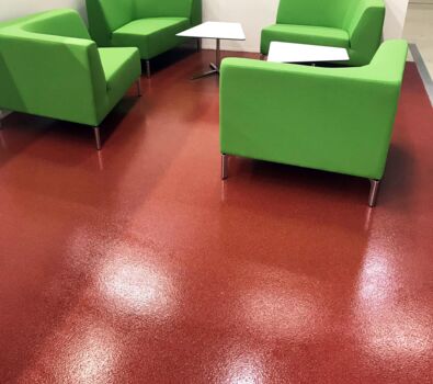 Red industrial floor coating with highly durable seal coat